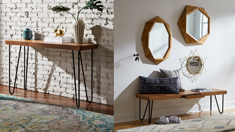 Rivet Hairpin Wood and Metal Tall 29.5" Console Table | $120 | AmazonRivet Hairpin Wood and Metal Short 15.7" Console Table | $90 | Amazon
